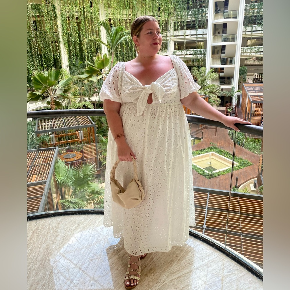 Eloquii White Eyelet Maxi Dress with pockets
